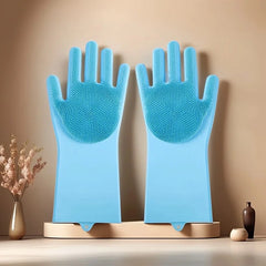Pet Bathing Glove - Silicone Scrubber Mitt for Dogs & Cats, Massage & Deshedding, Waterproof, Bite-Resistant (Blue/Pink)