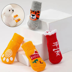 4Pcs Winter Warm Anti-Slip Pet Dog Socks Small Cat Dogs Knit Socks Chihuahua Thick Paw Protector Dog Socks Booties Accessories