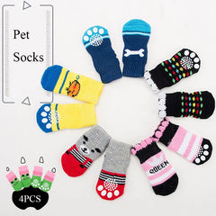 4Pcs Winter Knit Warm Socks for Small Dogs Thick Anti-Slip Pet Dog Socks Chihuahua Paw Protector Dog Booties Accessories S/M/L