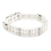 Pet Dog Pearl Collar PU Leather Necklace Artificial Pearl Rhinestone Small Dog Cat Collar