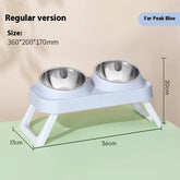 Stainless Steel Foldable Pet Bowl Double Dish - Elevated Feeder with Neck Support Anti-Tip Design for Cats Dogs