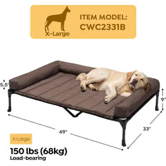 Elevated Dog Bed with Removable Waterproof Bolster and Breathable Mesh, X-Large Brown Outdoor-Friendly Pet Cot