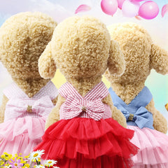 Dog Princess Dresses Puppy Bow Knot Dress Pet Tutu Dresses Striped Mesh Puppy Cat Princess Summer Dresses for Small Medium Cat