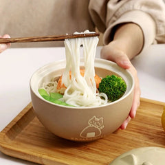550ml Cartoon Cat Ceramic Instant Noodle Bowl With Lid Underglaze Color Soup Salad Bowl Kitchen Office Student Lunch Box 1pcs
