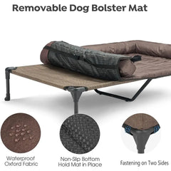 Elevated Dog Bed with Removable Waterproof Bolster and Breathable Mesh, X-Large Brown Outdoor-Friendly Pet Cot
