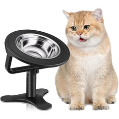 Raised Cat Bowls,Elevated for Indoor Cats with Height-Adjustable Stand Non-Slip Stainless Steel Bowl 15° Tilted Kitten Food Bowl