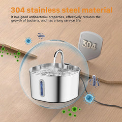 2.2L Stainless Steel Cat Water Fountain,Pet Water Dispenser With Filter,Dog Drinking Fountain For Cats,Ultra Quiet Water Pump