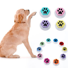 Dog Squeak Toys With Paw Print Hexagonal Recordable Talking Sound Button Dog Toy Interactive Voice Buttons For Communication Dog