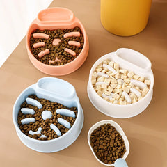 Pet Slow Feeder Bowl - Plastic Single Bowl for Cats, Anti-Gulping Interactive Design, Non-Slip Pet Food Bowl,