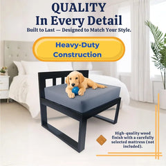 Wooden Dog Bed Frame with Adjustable Legs for Pet Sleeper and Raised Bunk Design Ideal Extension for Human Bed Includes Free Ma