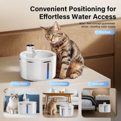 Wireless Cat Water Fountain 2.5L Stainless Steel Pet Drinking Dispenser Smart Sensor Auto Circulating Filter 4000mAh LED Display