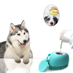 Silicone Soft Rubber Pet Massage Shower Brush with Builtin Shampoo Storage Self Cleaning Detangling for Dogs Cats Grooming Brush