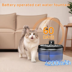 Wireless Cat Water Fountain 3L Stainless Steel Pet Drinking Dispenser Smart Sensor Auto Circulating Filter 4200mAh LED Display