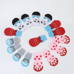 4pcs Pet Puppy Shoes Slippers Non-Slip Knit Socks Indoor for Small Dogs Cats Autumn Winter Indoor Boots Socks pet Protector