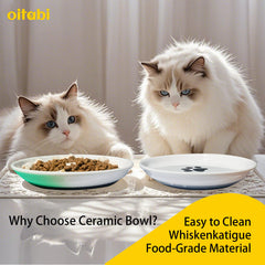 Oitabi 3PCS No Spill Cat Bowls Sets, Cat Food Bowl, Anti Whisker Fatigue Ceramic Cat Dishes Set, Shallow Wide Kitten Plates
