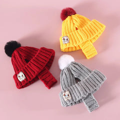 Christmas Dog Caps Winter Warm Knit Beanie with Faux Fur Pom Skull Cap for Dogs Cats Ear Exposed Cozy Pet Hats for Cold Weather