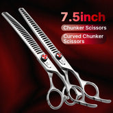 Fenice Dog Scissors JP440C 7/7.5 inch Flame Screw Pet Straight Fluffy Thinner Shark Teeth Curved Chunker Grooming Scissors