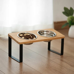 Elevated Slanted Kitten Plate Set of 2 Stainless Steel Plates for Indoor Cats, 2 Bowl Cat Feeder Easy to Assemble
