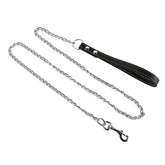 Heavy Duty Metal Chain Dog Lead With Leather Handle Long Strong Control Leash Outdoor Pet Traction Rope Anti Bite Chain Supplies