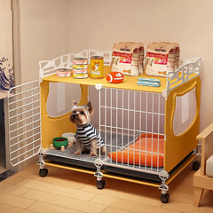 Dog Cage with Tray for Small Dogs Like Pomeranian, Teddy, Bichon, Pet Kennel for Autumn and Winter, Warm Dog Bed for Small Dogs with Separate Toilet