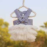 Dog Princess Dresses Puppy Bow Knot Dress Pet Tutu Dresses Striped Mesh Puppy Cat Princess Summer Dresses for Small Medium Cat