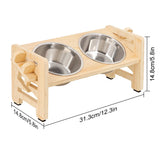 Adjustable Heightened Cat Bowl Stand for Small Dogs and Cats, Sturdy Wooden Pet Food Feeder with 2 Stainless Steel Bowls