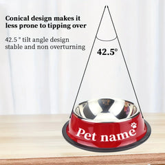 Engraved Custom Name Stainless Steel Pet Bowl Anti-Tip Non-Slip Base for Dog Cat All Breeds Perfect Memorial Personalized Gifts