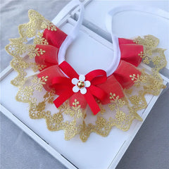 Luxury Embroidery Lace Bibs Necklace for Puppy,Dog Bandana Collar,Ribbon Bow Scarf for Small Dogs, Pet Accessories, Pet Supplier