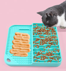 2 IN 1 Slow Feeder Dog Treat Puzzle Licking Mat Cats Bowls with Non-sliping Cups Silicone Sniffing Pad Pet for Dry/Wet Food