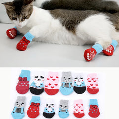 4pcs Pet Puppy Shoes Slippers Non-Slip Knit Socks Indoor for Small Dogs Cats Autumn Winter Indoor Boots Socks pet Protector