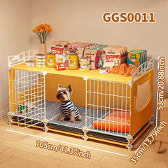 Dog Cage with Tray for Small Dogs Like Pomeranian, Teddy, Bichon, Pet Kennel for Autumn and Winter, Warm Dog Bed for Small Dogs with Separate Toilet