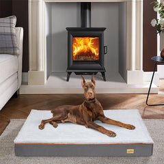 Premium Large Orthopedic Memory Foam Dog Bed Waterproof Pet Dog Crate Jumbo Mattress with Orange Trim Washable Water Resistant