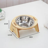 【ZYAL-1】2-In-1 Cat And Dog Feeding Bowls Anti-tip Bowls Stainless Steel Pet Bowls With Wooden Supports Neck Protection Design