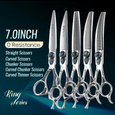 Fenice King Series 7/7.5Inch VG10 Shell Bearing Screws Dog Trimming Grooming Straight Curved Thinner Chunker Pet Scissors Tools