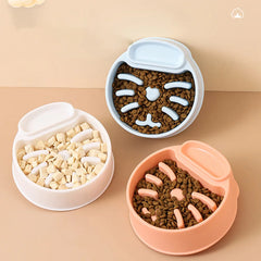 Pet Slow Feeder Bowl - Plastic Single Bowl for Cats, Anti-Gulping Interactive Design, Non-Slip Pet Food Bowl,