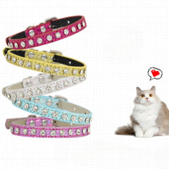Super Shining Diamond Rhinestone Cat Collar Puppy Baby Dog Cat Collar Leather Strap Kitten Accessories Adjustable Cat Necklace