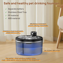 Wireless Cat Water Fountain 3L Stainless Steel Pet Drinking Dispenser Smart Sensor Auto Circulating Filter 4200mAh LED Display