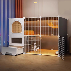 Large Cat Cages with Bed & Litter Box Indoor Multi-Level Cat House Spacious 3-in-1 Pet Villa Roomy Playpen with Resting Area