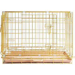 HOMEY PET Copper Gold Dog Crate 30 Inch, Portable Folding Metal Wire Dog Kennel Pet Dog Cage with Removable Floor Grid, Pull Out