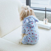 Fleece Rabbit Ear Hooded Polka Dot Onesie with Four Legs, Suitable for Small and Medium-Sized Dogs, Pet Apparel