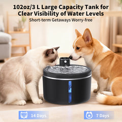 Wireless Cat Water Fountain 3L Stainless Steel Pet Drinking Dispenser Smart Sensor Auto Circulating Filter 4000mAh LED Display
