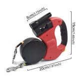3in1 Double Head Automatic retractable Dog leash Flashlight Poop Bag Dispenser Reflective Pet Cat Extendable Puppy Traction Rope