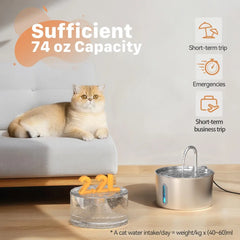 Automatic Pet Cat Water Fountain 2.2 L Water Inside Metal Water Dispenser Bowl with Faucet Level Window Ultra Quiet Pump