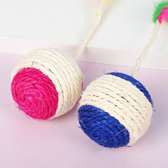 Colorful Feather Cat Toy Interactive Sisal Shuttlecock Ball for Cats Grinding Claw Play Ball Pet Blanket Ball