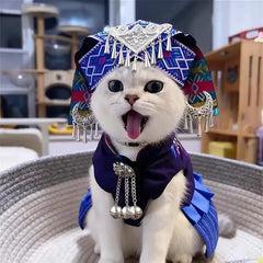 Ethnic Cat Clothing - Traditional Style Autumn Winter Warm Outfit, Cute Christmas Costume for Kittens with Cultural Design