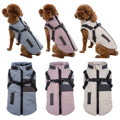 Dog Wind Breaker with Dual D Leash Vest Dog Jacket Warm Dog Hoodie Warm Pet Dog Clothes