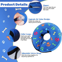 Dog Inflatable Cone Collar Adjustable Washable Pet Recovery Cone After Surgery Protective Collar for Large Medium Small Dogs Cat