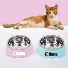 Custom Cat Dog Bowl 15 Degrees Raised Non Slip Puppy Base Cat Food DrinkingStainless Steel Water Feeder Tilt Safeguard Neck Pet