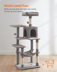 Feandrea Cat Tree, 56.3-Inch Cat Tower for Indoor Cats, Multi-Level Cat Condo with 4 Scratching Posts, 2 Perches, Hammock, Cave