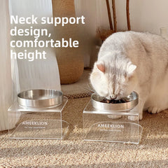 Stainless Steel Cat Bowl With High Legs And Acrylic Elevated Frame For Cervical Protection, Dog Bowl With Large Diameter